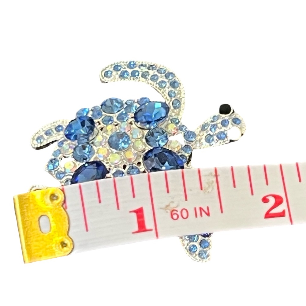 Gold Turtle Brooch with Blue Rhinestones - Picture 4 of 4